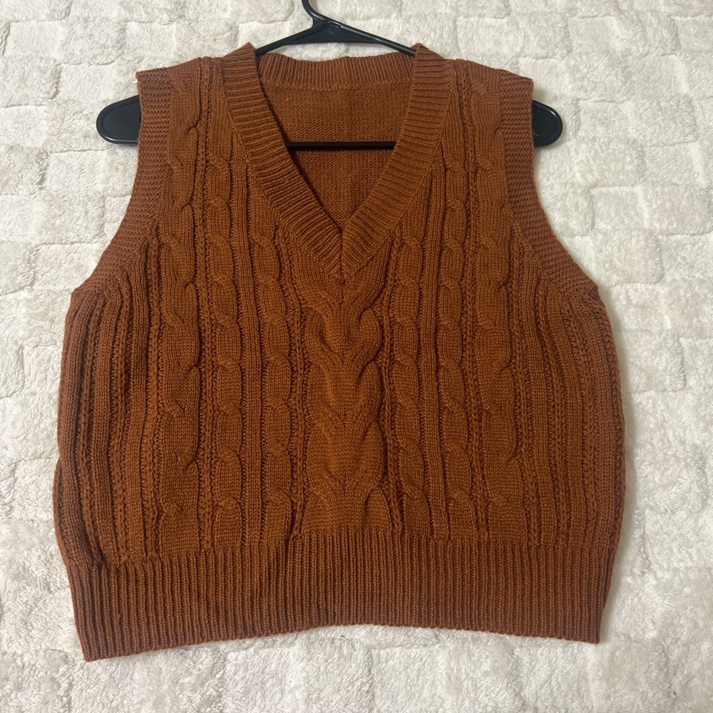 Cable Knit Brown Sweater Vest